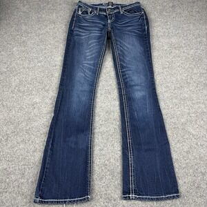 Ariya Jeans Womens 5/6 Bootcut Flare Embellished Stitch Denim Blue Low Rise